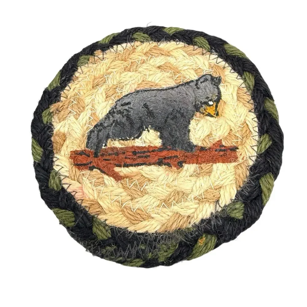 4 Bear & Blueberries Earth Rugs‎ Natural Braided Jute Rustic Coaster 5” Rustic